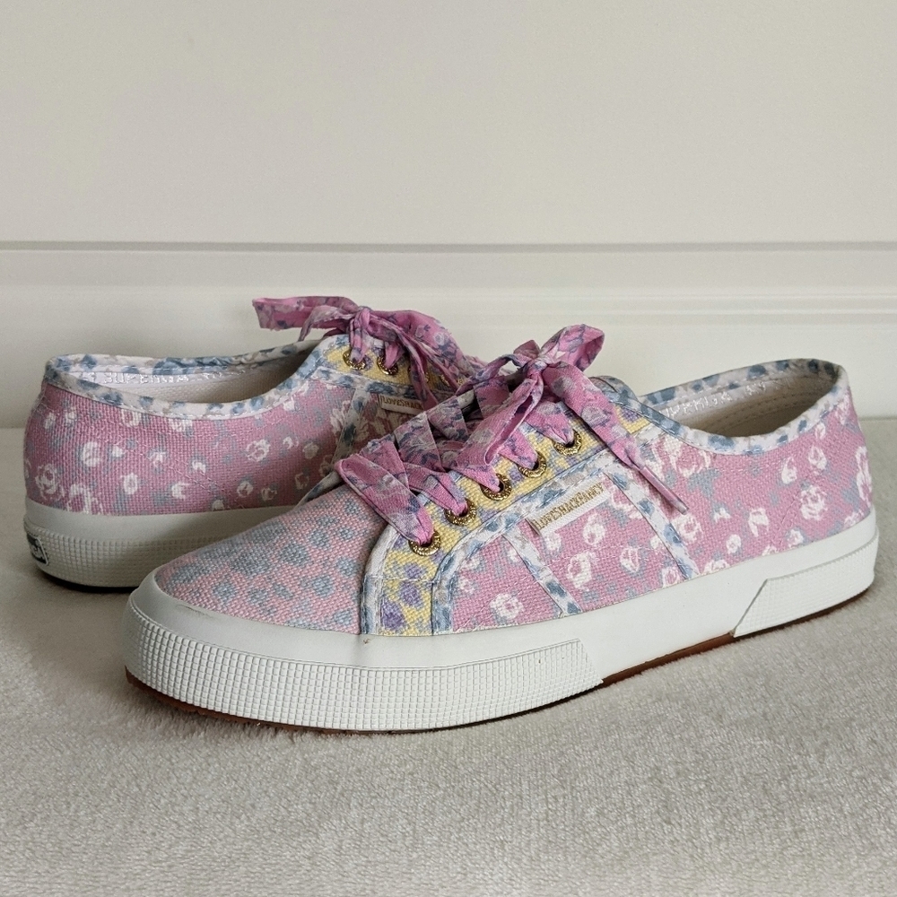 LoveShackFancy x Superga Cotton Canvas Floral Sneaker Rose Heart Mix 10 NWT